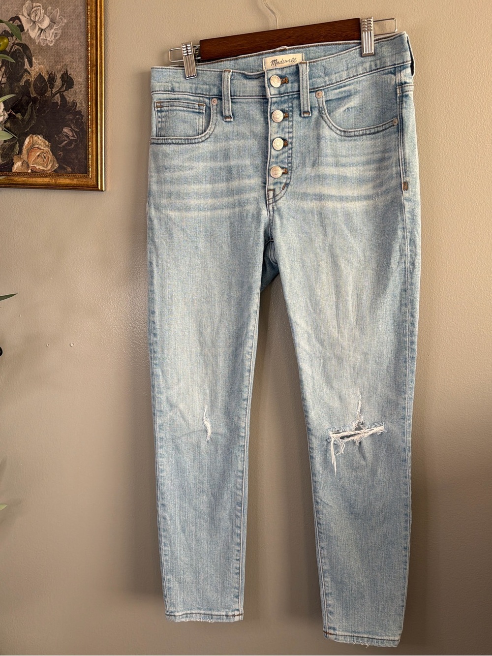 Madewell 9” High-Rise Skinny Jeans Button Fly Distressed Light Wash Size 27 - Picture 3 of 8